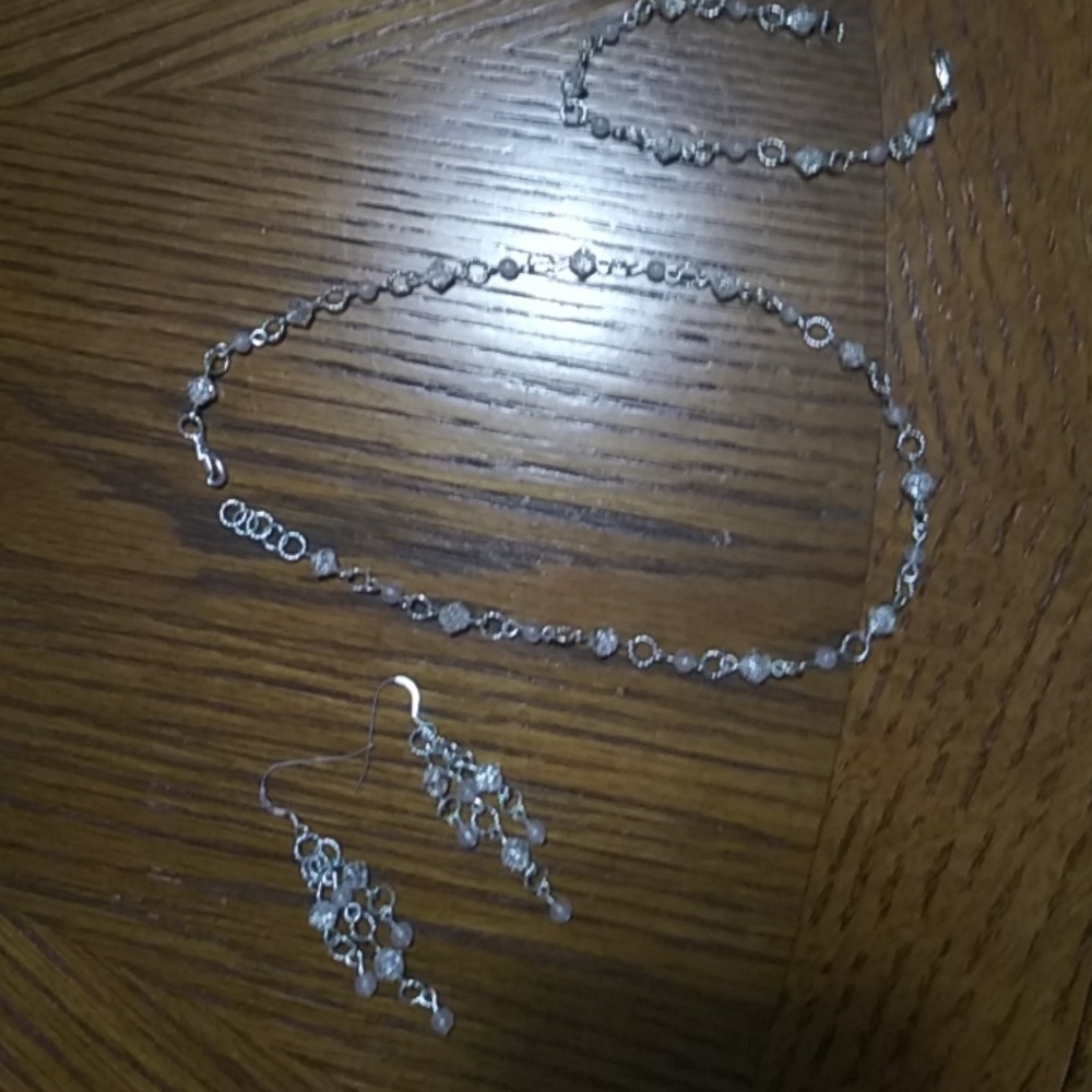 3 piece Rose Quartz and Cracked Glass Jewelry